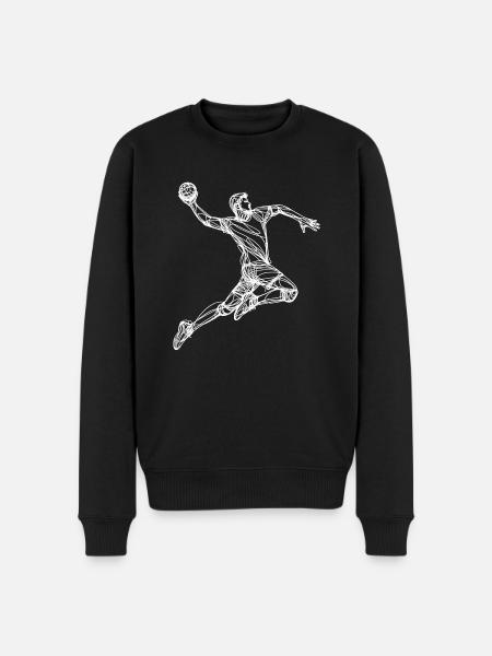Handballer - single-line-drawing - 2 w - Männer Premium Bio Pullover - Schwarz