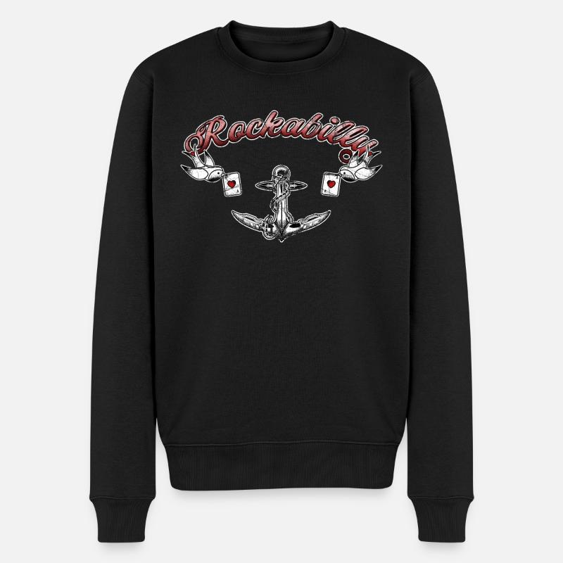 Rockabilly Motiv mit Anker, Poker und Birds - Männer Premium Bio Pullover - Schwarz