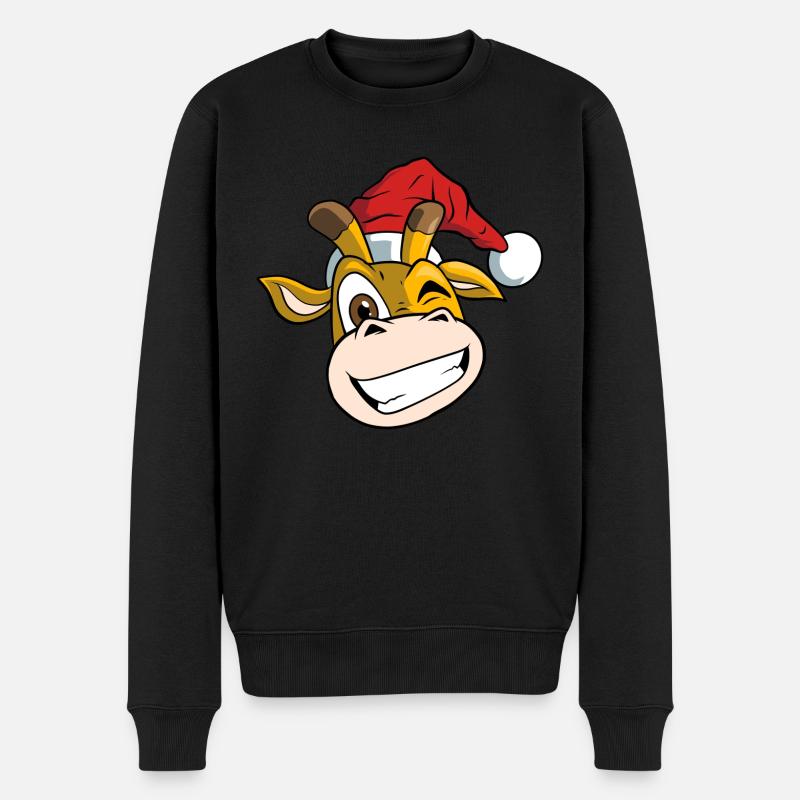 Weihnachtliche Giraffe mit Weihnachtsmütze - Männer Premium Bio Pullover - Schwarz