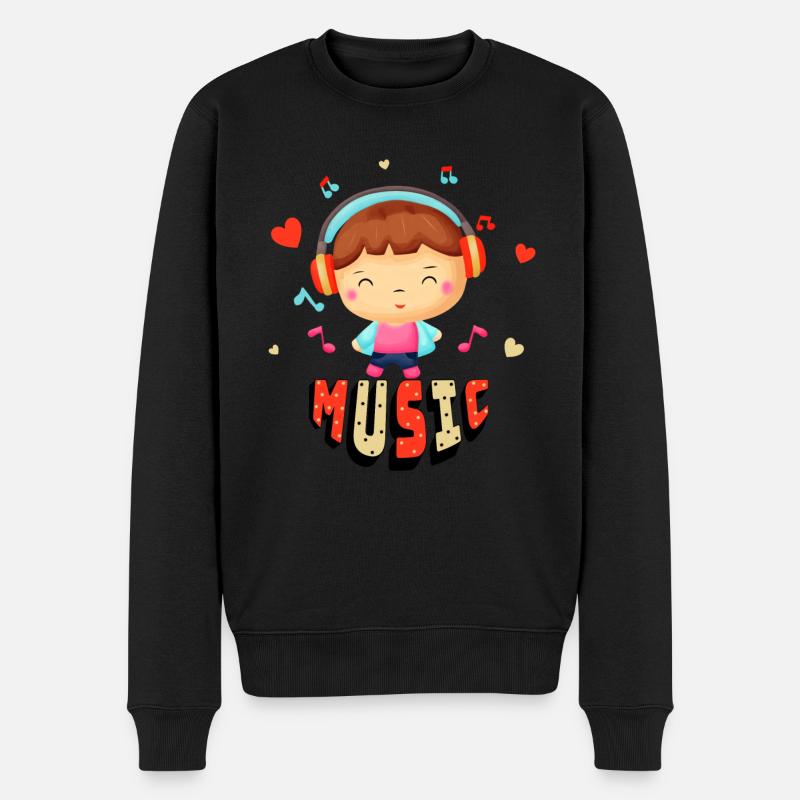 Kleiner Junge mit Musik - Männer Premium Bio Pullover - Schwarz
