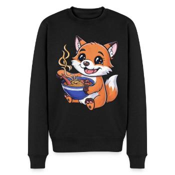 Renard kawaii avec soupe de nouilles Ramen - Pull Premium bio Homme - noir - Devant - Nico (187cm)