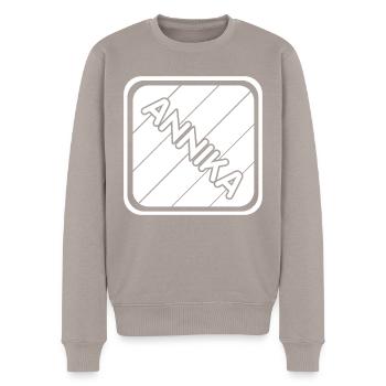 Geschenk für Annika - Männer Premium Bio Pullover - Taupe - Vorne - Nico (187cm)