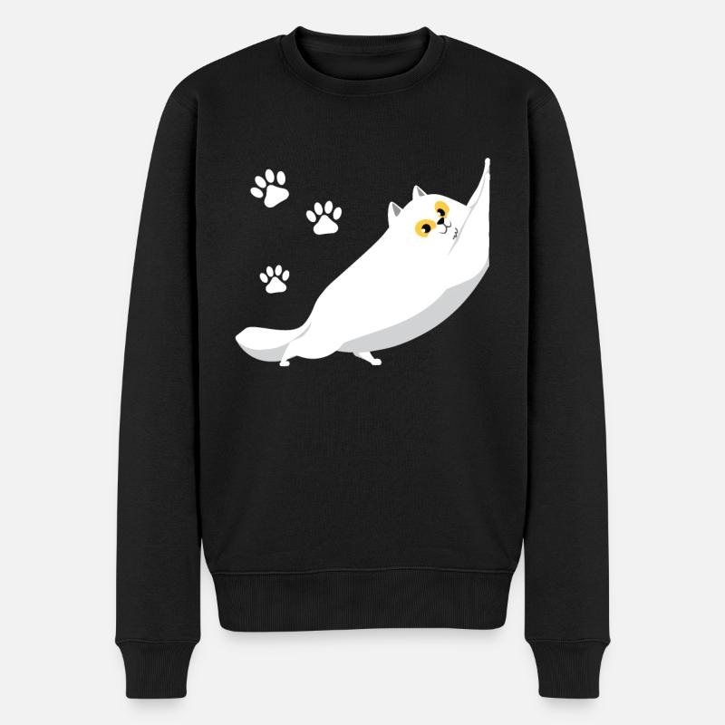 Chubby white cat stretching - Men's Premium Organic Jumper - black
