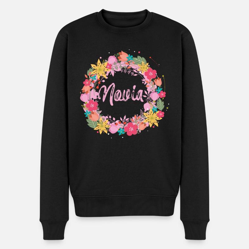 mariée,fleurs,couronne de fleurs,florale,illustration,novia - Pull Premium bio Homme - noir