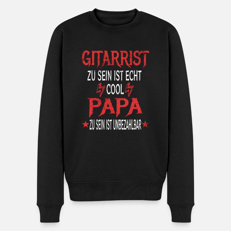 Gitarrist Und Papa Vater Spruch Rocker E-Gitarre - Männer Premium Bio Pullover - Schwarz