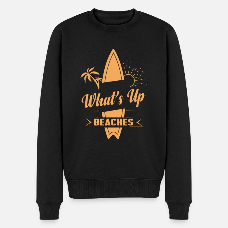 What´s Up Beaches - Surfer - Männer Premium Bio Pullover - Schwarz
