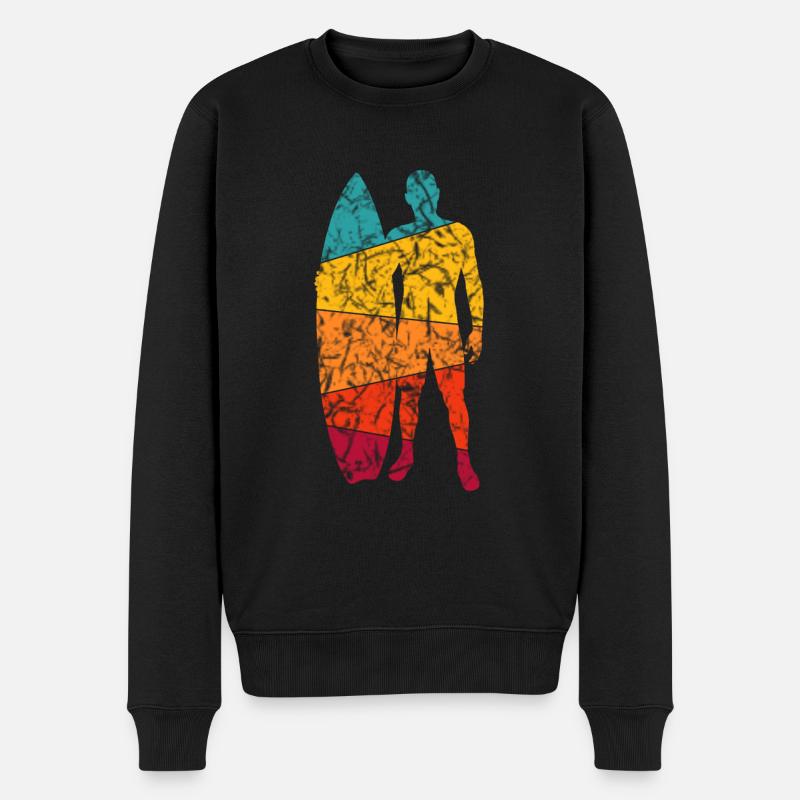 Retro Surfdesign - Surfer - Männer Premium Bio Pullover - Schwarz