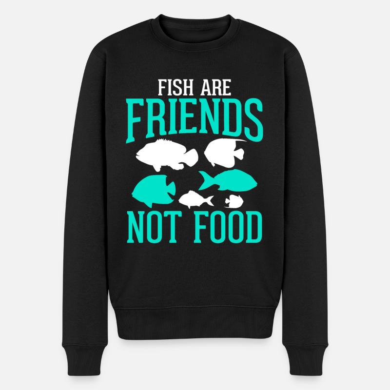 Fische Sind Freunde Kein Essen - Vegan - Männer Premium Bio Pullover - Schwarz