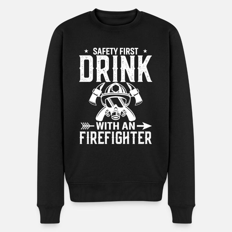 Sicherheit Geht Vor Trinken Mit Einem Feuerwehrman - Männer Premium Bio Pullover - Schwarz
