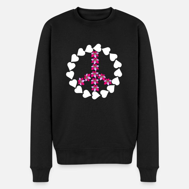 Peace mit Blumen - Männer Premium Bio Pullover - Schwarz