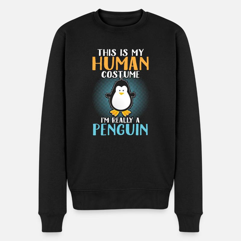 Pinguin im Menschenkostüm - Männer Premium Bio Pullover - Schwarz