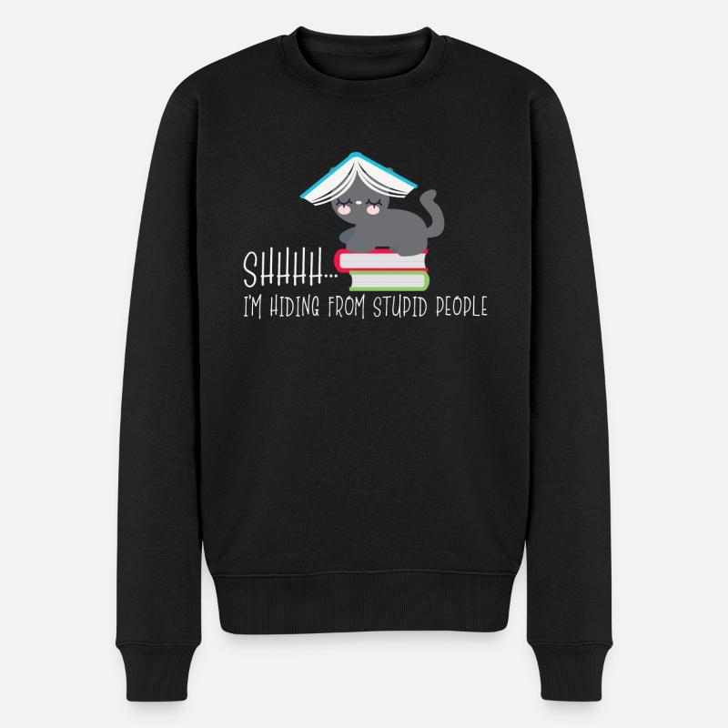 Katze Lesen Nerd verstecken hinterm Buch - Männer Premium Bio Pullover - Schwarz