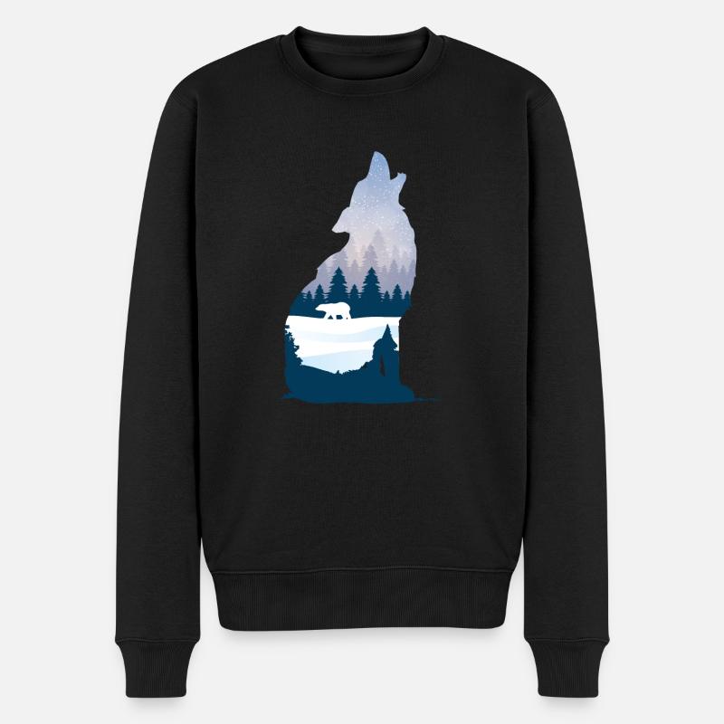 Heulender Wolf im Winter Silhouette mit Nadelwald - Männer Premium Bio Pullover - Schwarz
