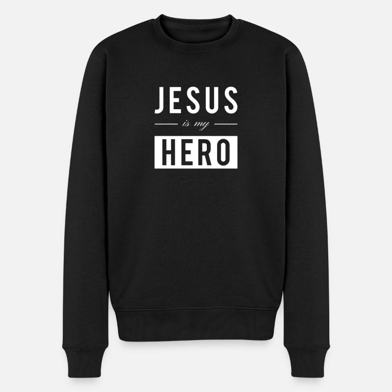 Jesus Christus, Hero, Jesus is Lord, Bibel, Glaube - Männer Premium Bio Pullover - Schwarz