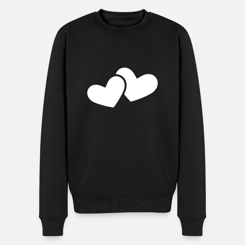 Doppeltes Herz weiß - Männer Premium Bio Pullover - Schwarz