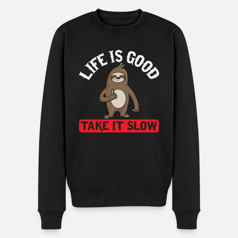 Take It Slow - Faultier - Männer Premium Bio Pullover - Schwarz