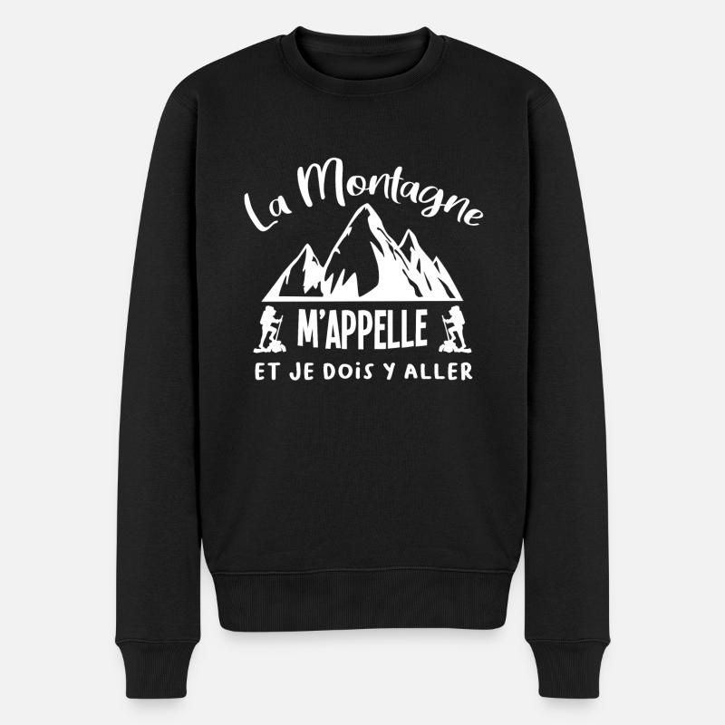 La montagne m'appelle, humour randonnée - Pull Premium bio Homme - noir