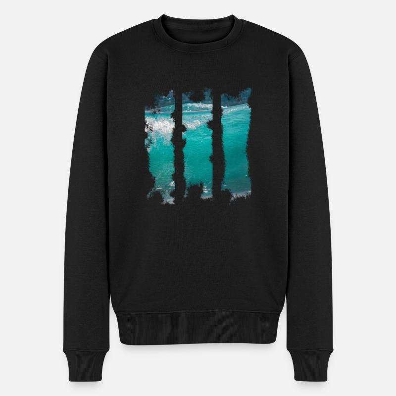 Wellen - Männer Premium Bio Pullover - Schwarz