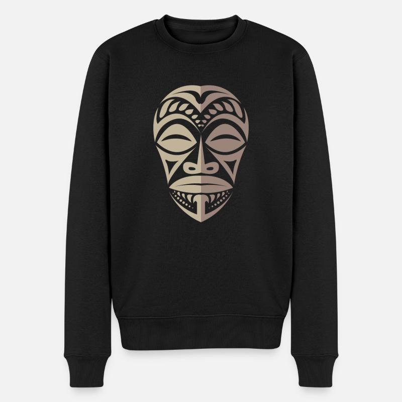 Marquesas Tiki Gesicht Polynesische Tribal Tattoo - Männer Premium Bio Pullover - Schwarz