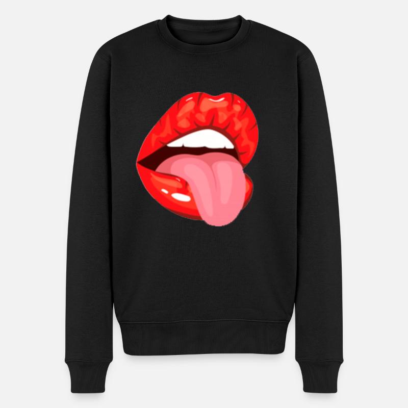 Lippen - Männer Premium Bio Pullover - Schwarz