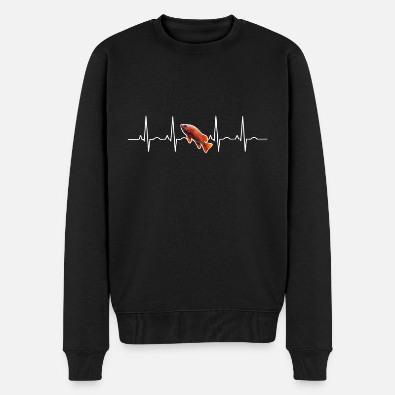 EKG HERZSCHLAG FISCH ANGLER - Männer Premium Bio Pullover - Schwarz