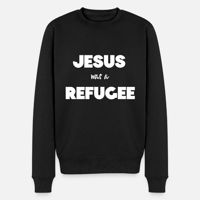 Jesus war ein Flüchtling - Männer Premium Bio Pullover - Schwarz
