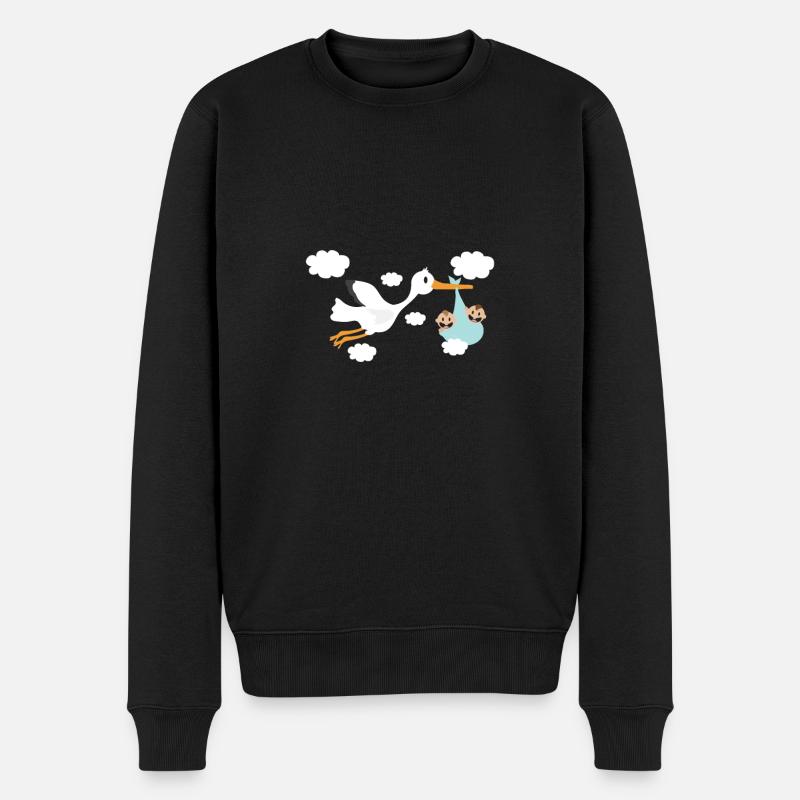 Zwillinge Storch Zwillinge Baby Geschenkidee - Männer Premium Bio Pullover - Schwarz