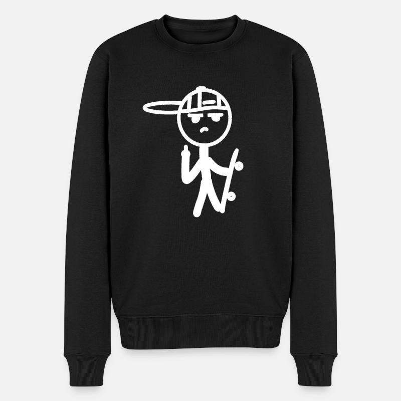 Lustiges Strichmännchen Skater Skateboard Geschenk - Männer Premium Bio Pullover - Schwarz