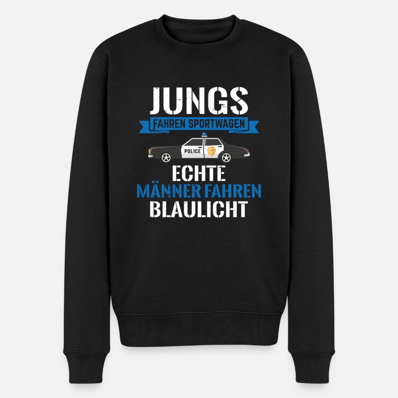 Echte Männer fahren Blaulicht Polizei Polizist - Männer Premium Bio Pullover - Schwarz