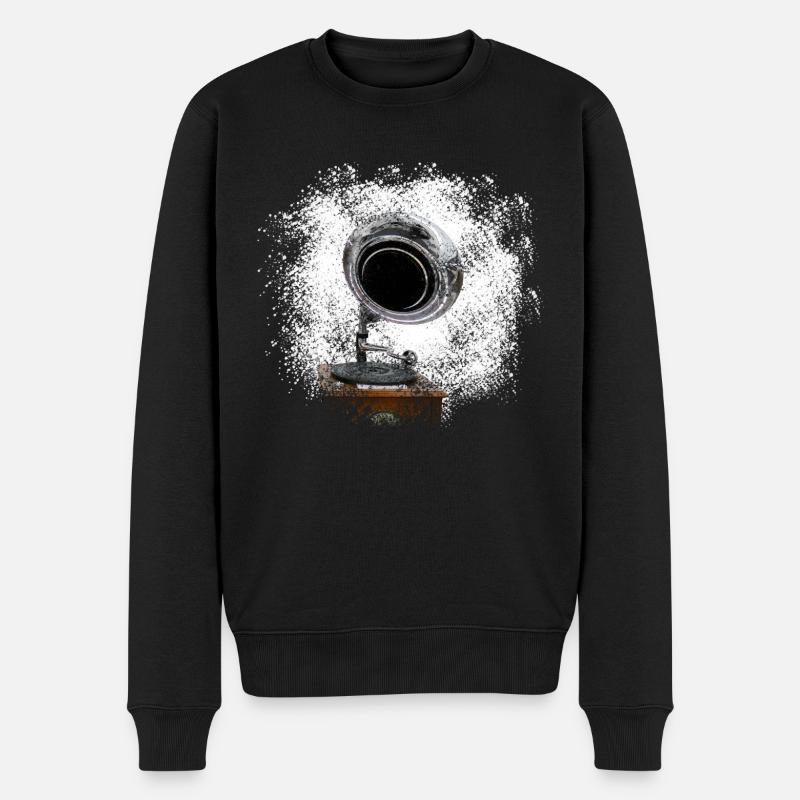 Retro Plattenspieler im gesprühtem Look - Männer Premium Bio Pullover - Schwarz