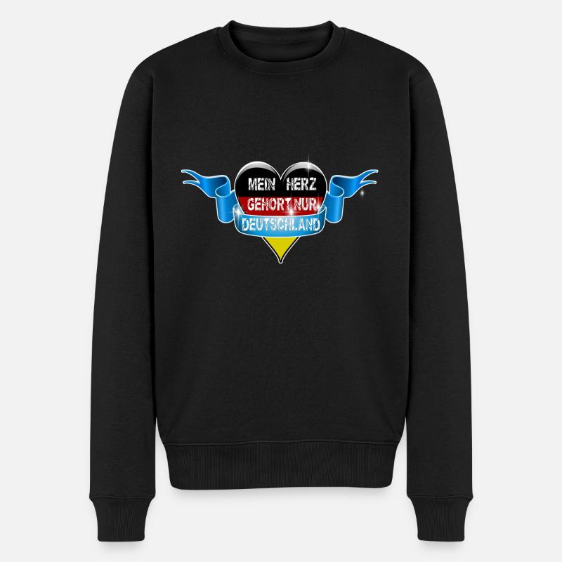Mein Herz Gehört nur Deutschland Flagge Spruch - Männer Premium Bio Pullover - Schwarz