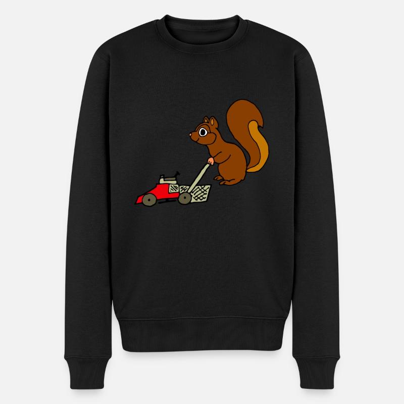 Eichhörnchen mit Rasenmäher Lustige Geschenkidee - Männer Premium Bio Pullover - Schwarz