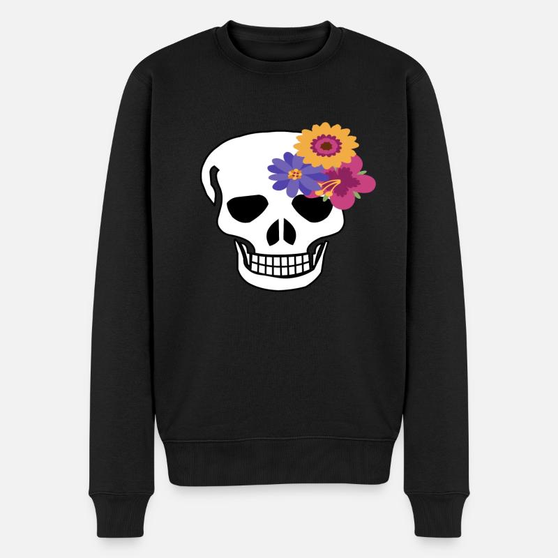 Totenkopf Blume - Männer Premium Bio Pullover - Schwarz