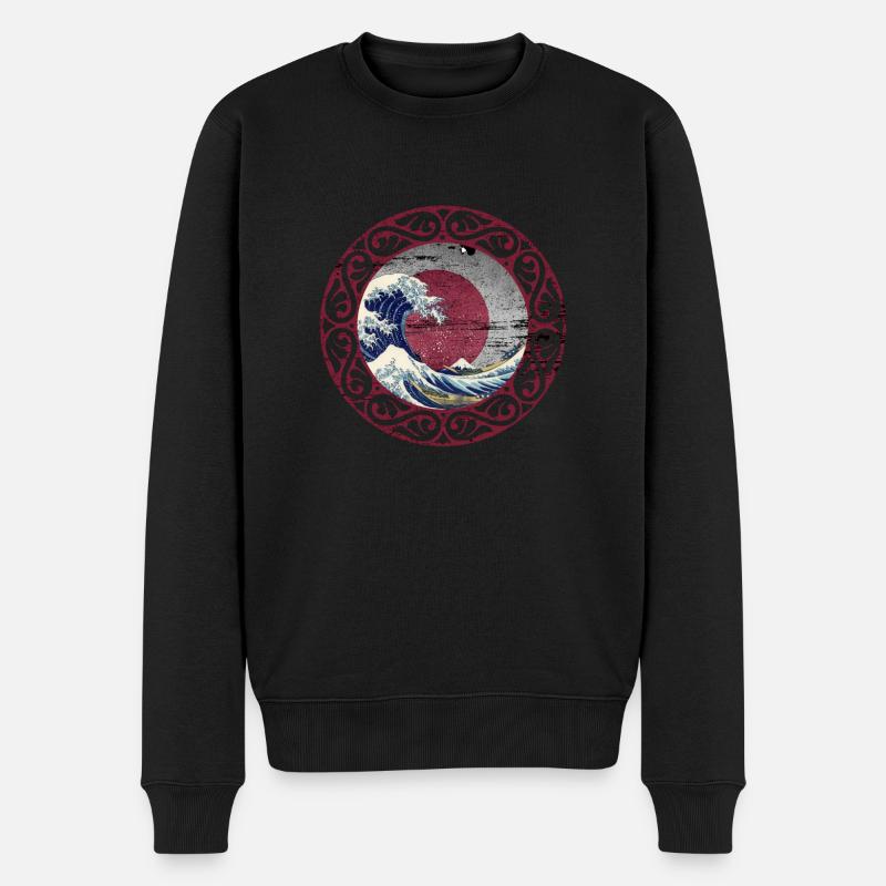 Japan Retro Welle - Männer Premium Bio Pullover - Schwarz