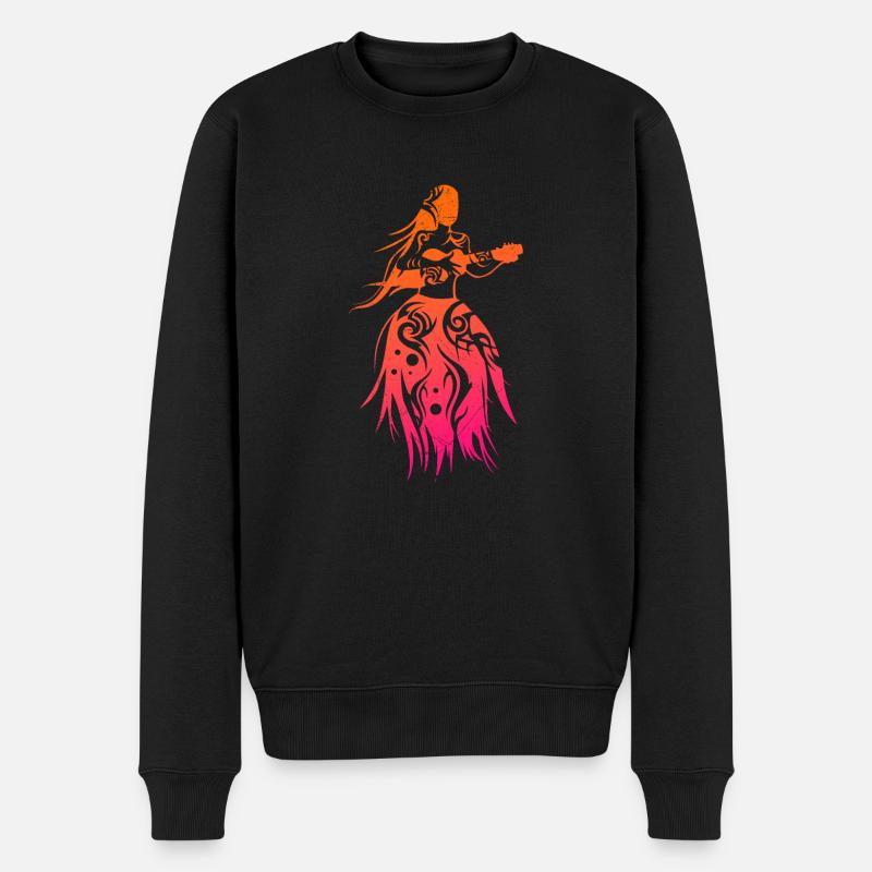 Fille polynésienne joue au tatouage tribal ukulélé - Pull Premium bio Homme - noir