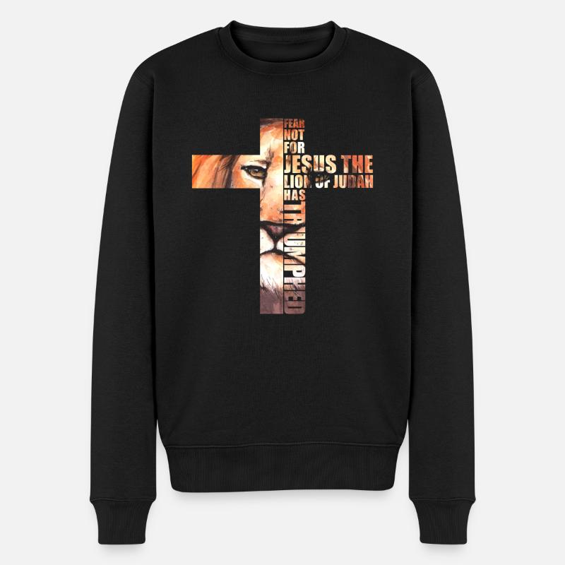 Löwe Judah Jesus Kreuz Christ Glaube Kirche Shirt - Männer Premium Bio Pullover - Schwarz