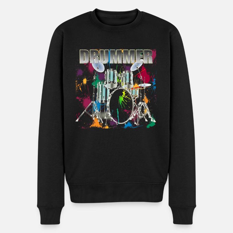 Drummer Art Design Silver Text - Männer Premium Bio Pullover - Schwarz