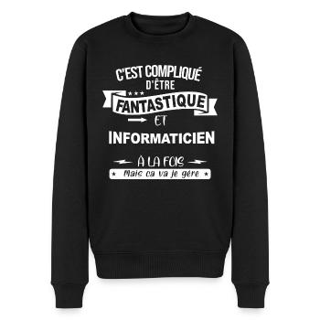 informaticien, informatique, geek - Pull Premium bio Homme - noir - Devant - Nico (187cm)