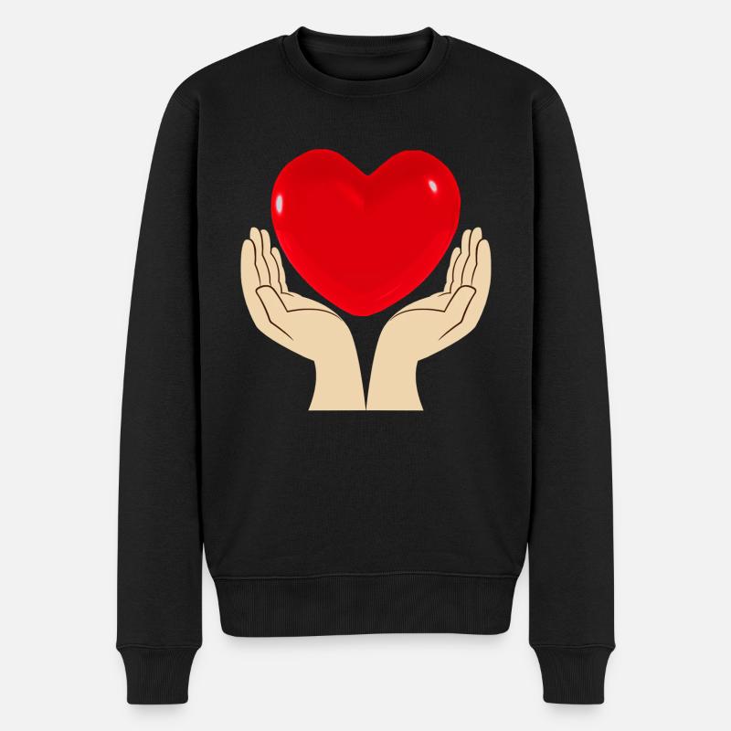Zwei Hände halten ein rotes Herz in der Mitte - Männer Premium Bio Pullover - Schwarz