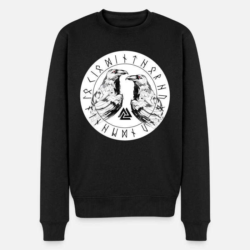 Hugin und Munin Odins Raben Walhalla Runen Valknut - Männer Premium Bio Pullover - Schwarz