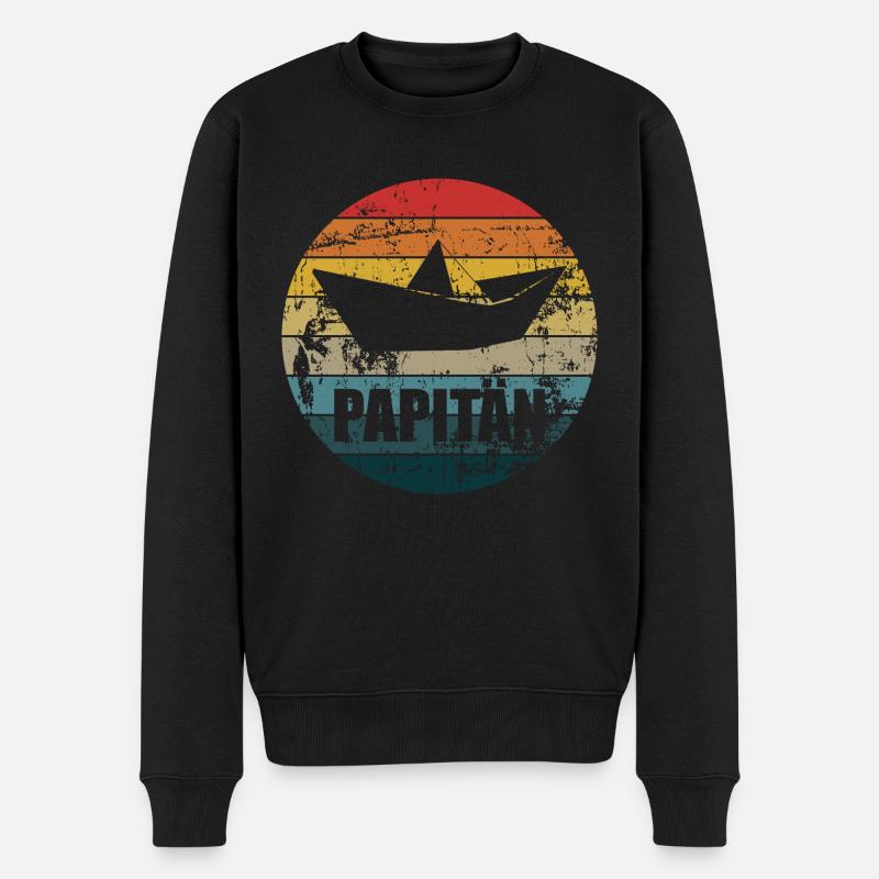 PAPITÄN CAPTAIN KAPITÄN VATERTAG - Männer Premium Bio Pullover - Schwarz