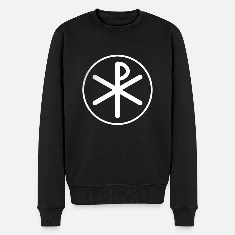 Christian Chi Rho Symbol in weiß - Männer Premium Bio Pullover - Schwarz