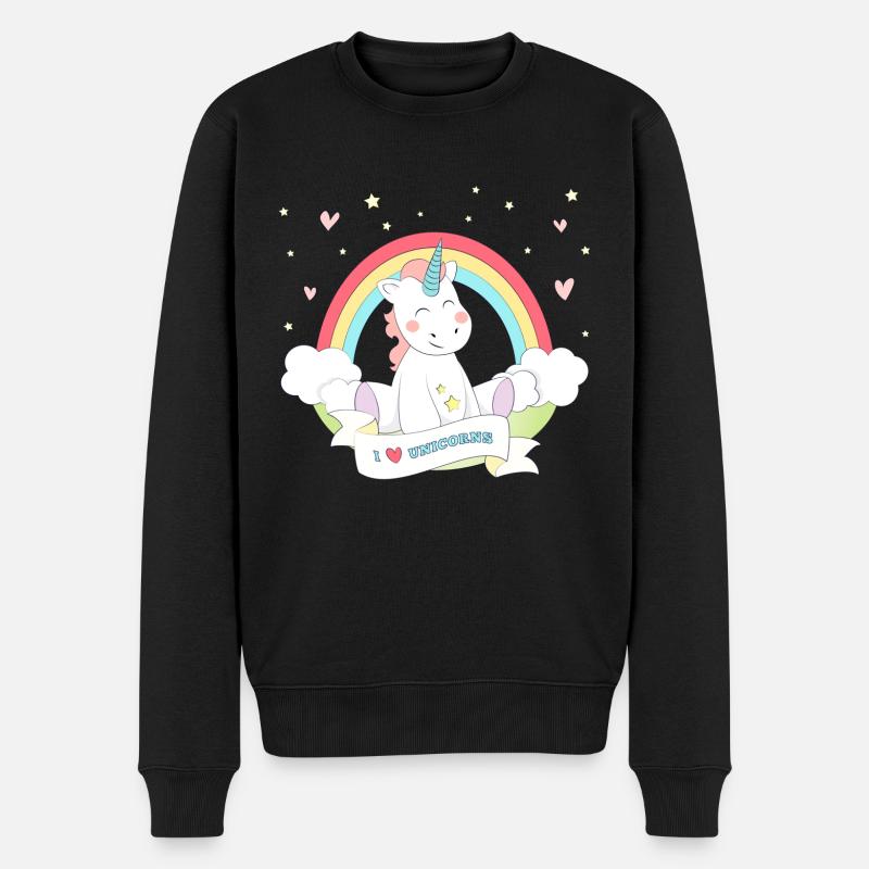 Ich liebe Einhörner - Männer Premium Bio Pullover - Schwarz