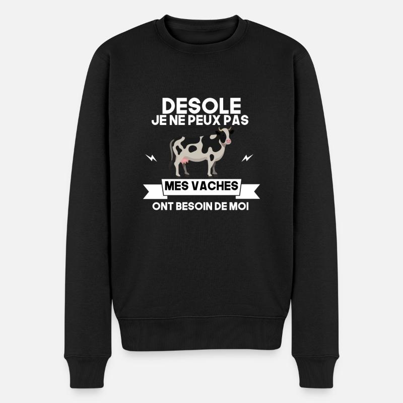 désole je ne peux pas mes vaches ont besoin de moi - Pull Premium bio Homme - noir