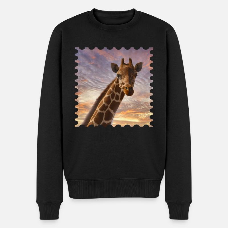 Giraffe im Sonnenuntergang - Männer Premium Bio Pullover - Schwarz