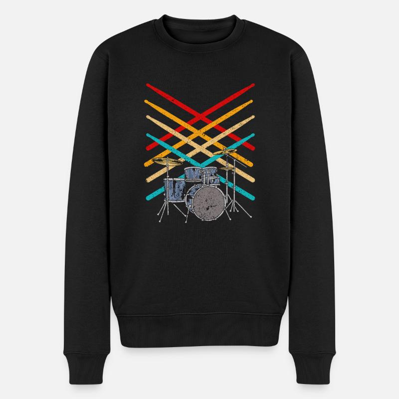 Rétro Drumsticks Musique Tambours - Pull Premium bio Homme - noir