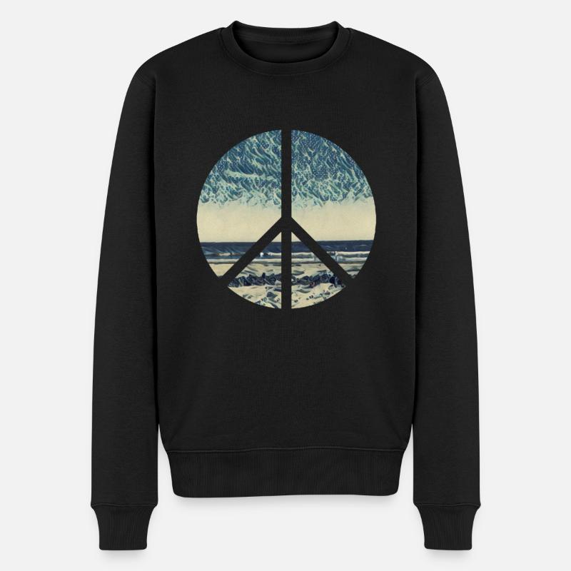 Peace Zeichen Ocean - Männer Premium Bio Pullover - Schwarz