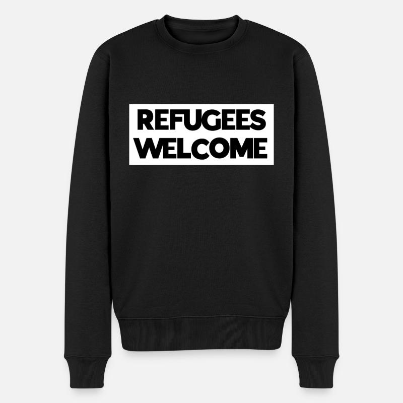 Flüchtlinge willkommen - Männer Premium Bio Pullover - Schwarz