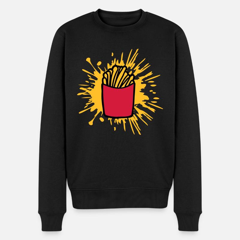 Farbklecks Pommes Frites - Männer Premium Bio Pullover - Schwarz
