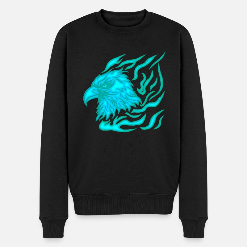 brennender blauer Phönix mit Flammen - Männer Premium Bio Pullover - Schwarz